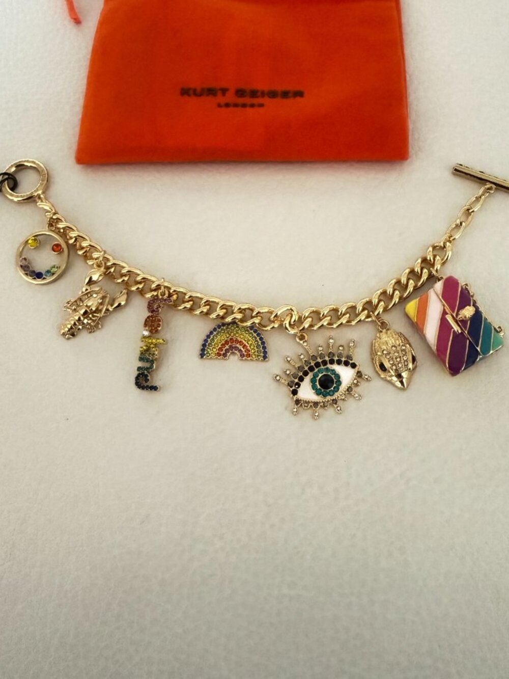 NWT KURT GEIGER LONDON MULTI CHARMS BRACELET W DUST BAG - Picture 2 of 6